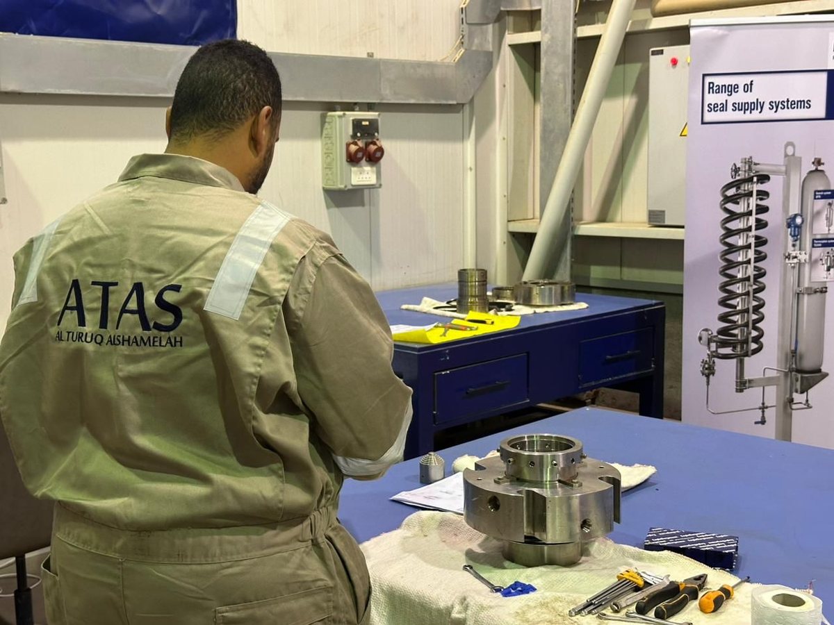 ATAS technician servicing a mechanical seal at the ATAS service center