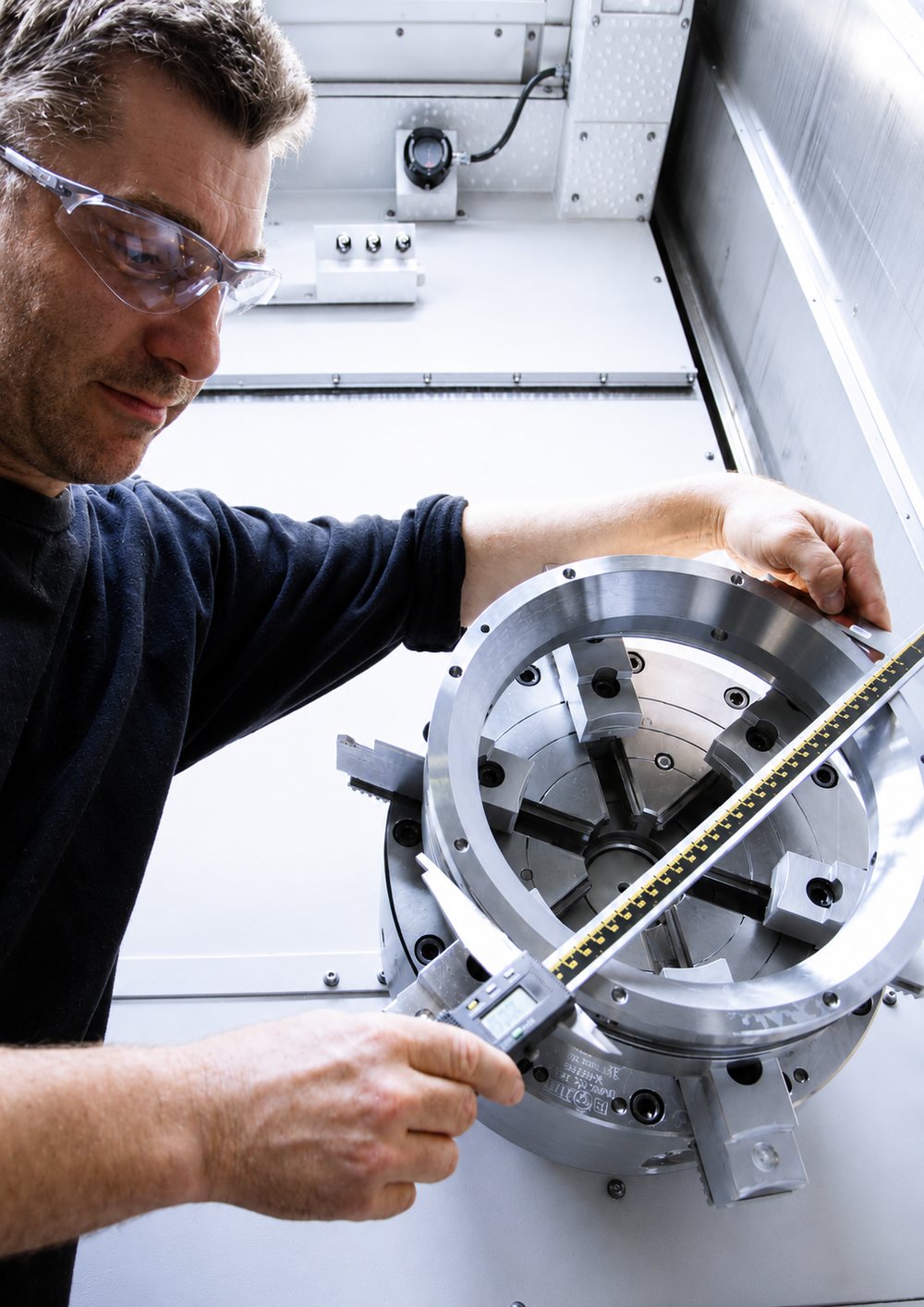 EagleBurgmann mechanical seal component being measured during quality inspection